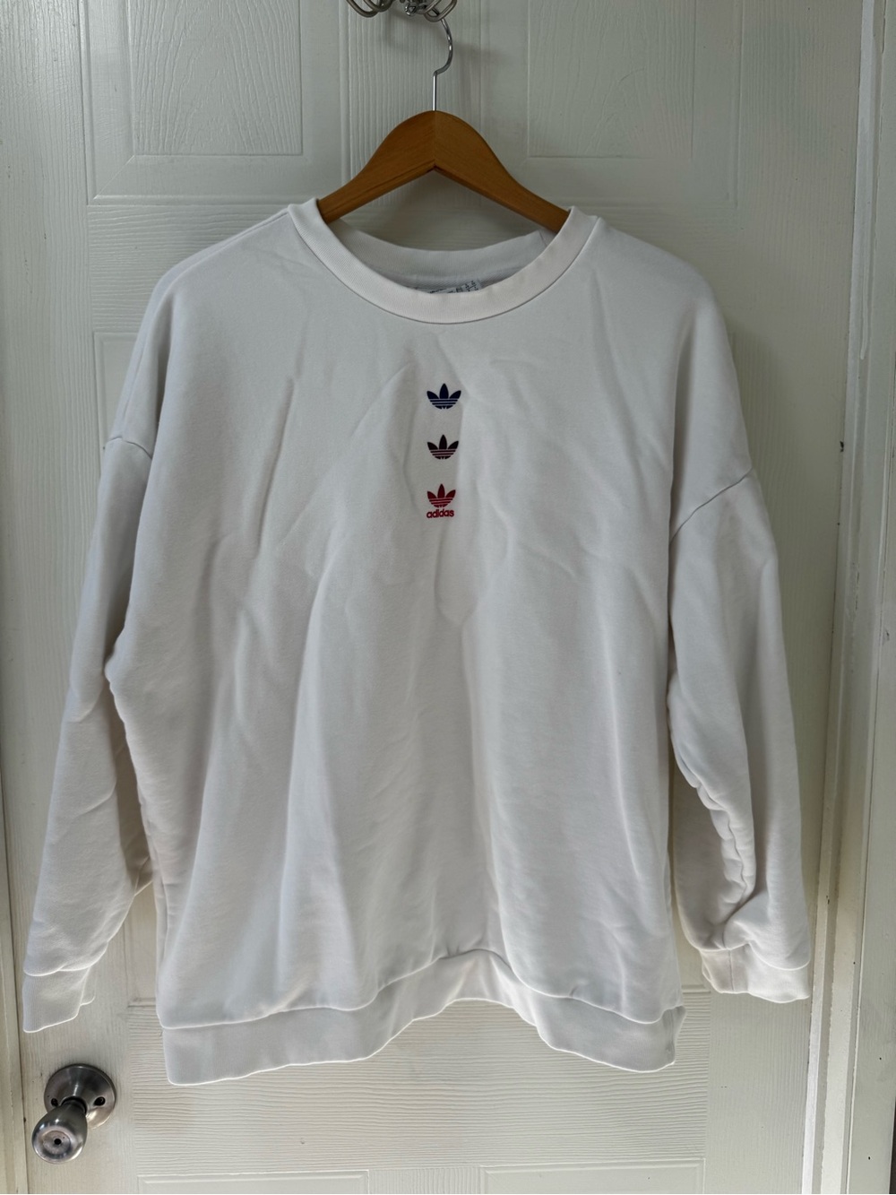 adidas Originals White Crewneck Sweatshirt with Tri-Trefoil Embroidery